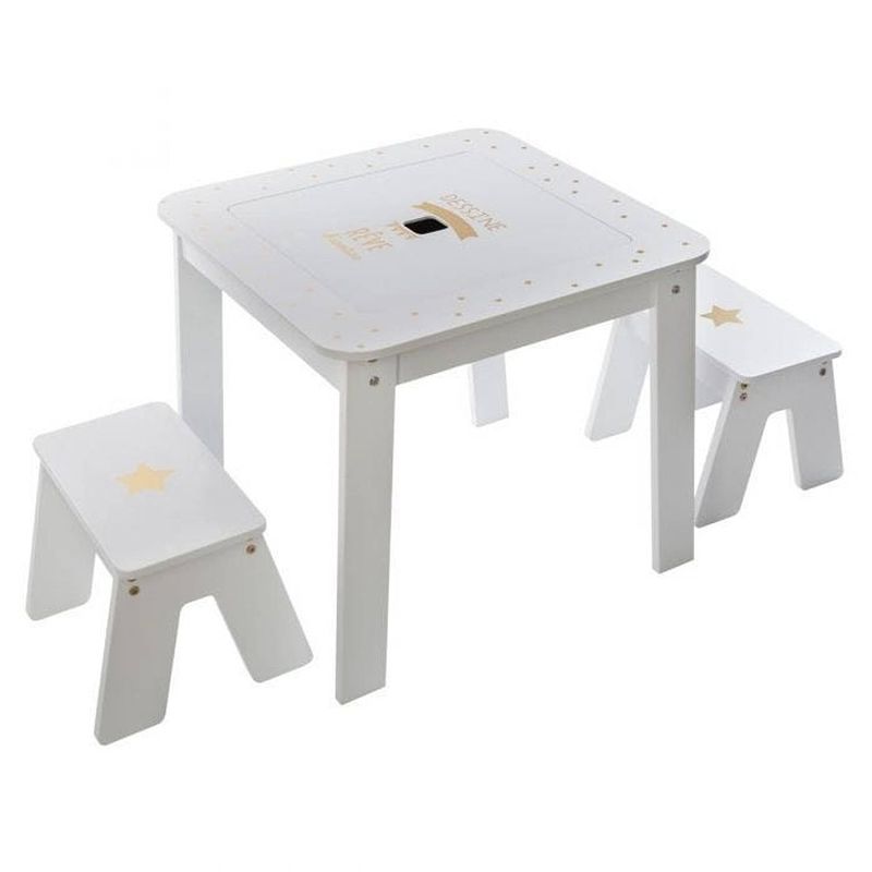Foto van Sphera kindertafel met 2 krukjes - wit - 57x57x51 cm