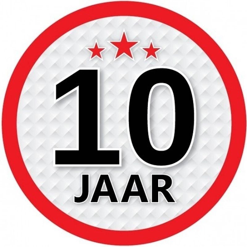 Foto van 10x 10 jaar leeftijd stickers rond 15 cm verjaardag versiering - feeststickers