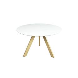 Foto van Eettafel rond ronsi wit met beige poten 120cm ronde eettafel