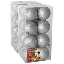 Foto van 32x stuks kerstballen zilver glitters kunststof 5 cm - kerstbal