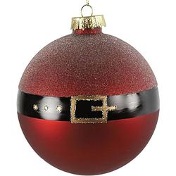 Foto van Non-branded kerstbal belly 12 cm glas rood/zwart/goud