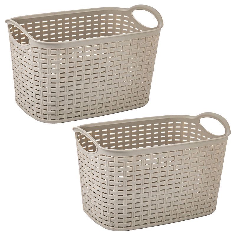 Foto van Plasticforte opbergmand/kastmandje - 2x - 6,4 liter - beige - kunststof - 19 x 29 x 18 cm - opbergbox