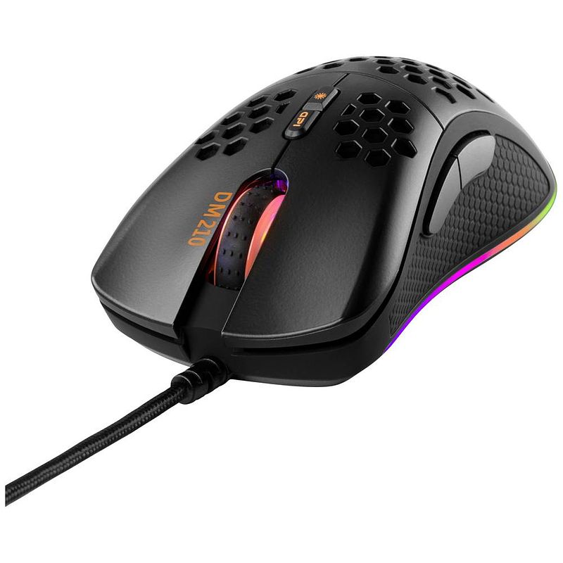 Foto van Deltaco gaming dm210 gaming-muis kabelgebonden optisch zwart 7 toetsen 400 dpi, 800 dpi, 1200 dpi, 3200 dpi, 6400 dpi verlicht