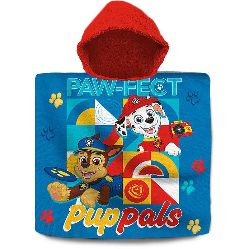 Foto van Paw patrol bad cape/poncho - 60 x 120 cm - katoen - voor kinderen - badcapes