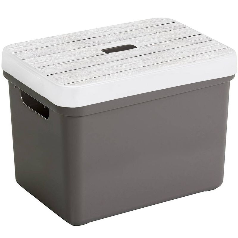 Foto van Sunware opbergbox/mand - taupe - 18 liter - met deksel hout kleur - opbergbox