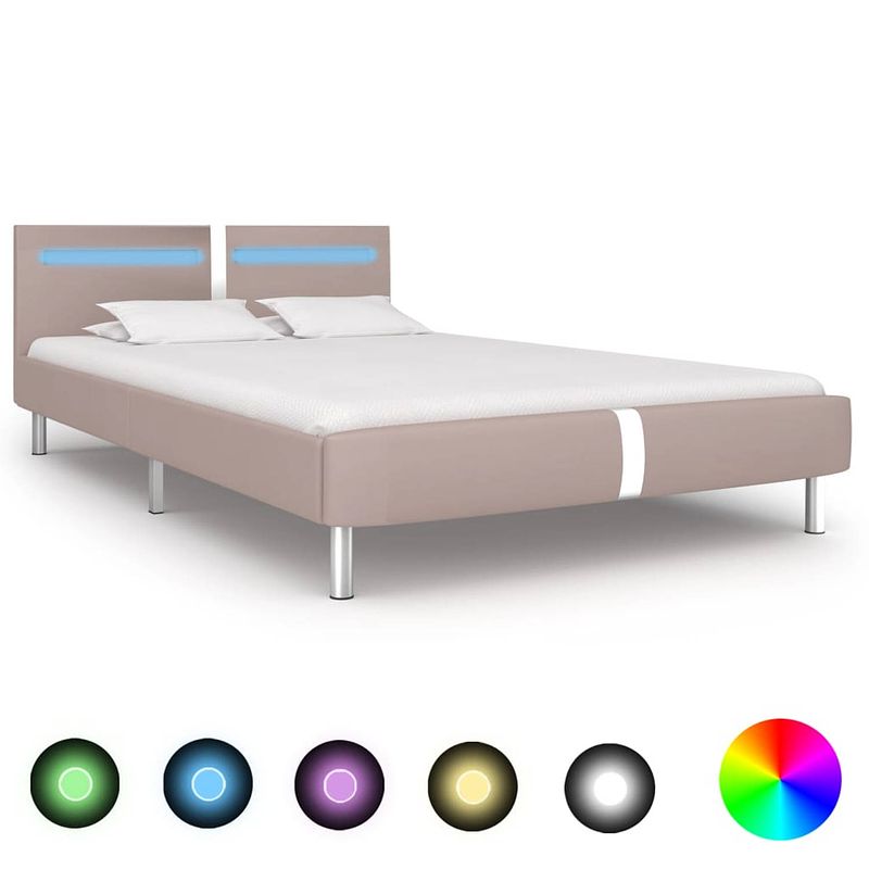 Foto van Vidaxl bedframe met led kunstleer cappuccino 140x200 cm