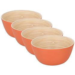 Foto van 4x stuks bamboe snack schaaltje oranje 10 cm - snack en tapasschalen