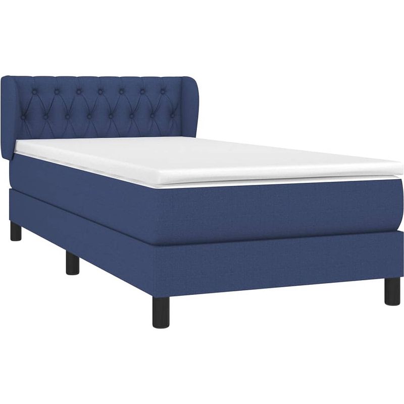 Foto van The living store boxspringbed - blauw - 193 x 93 x 78/88 cm - pocketvering matras - middelharde ondersteuning -