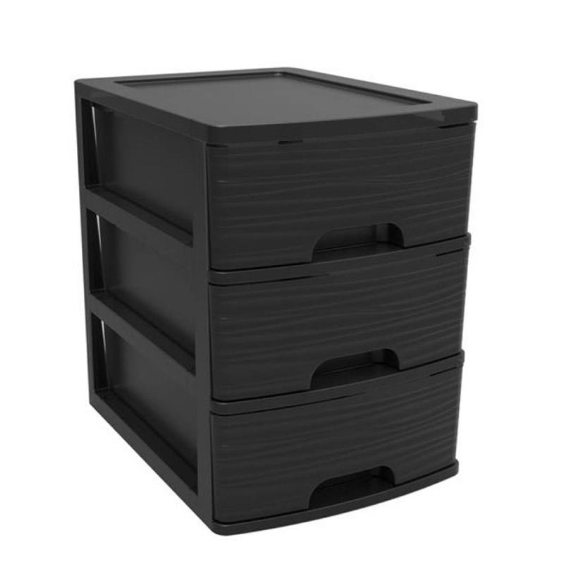 Foto van Ladenkast/bureau organizer zwart a5 3x lades stapelbaar l27 x b36 x h35 cm - ladeblok