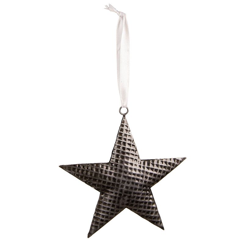 Foto van Clayre & eef decoratie hanger ster 15*15 cm grijs ijzer kersthanger grijs kersthanger