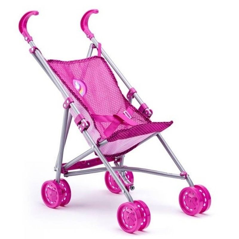 Foto van Roze poppen buggy met eenhoorn - kinderspeelgoed