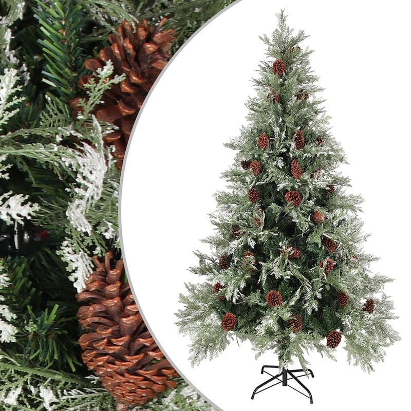 Foto van Vidaxl kerstboom met dennenappels 195 cm pvc en pe groen en wit