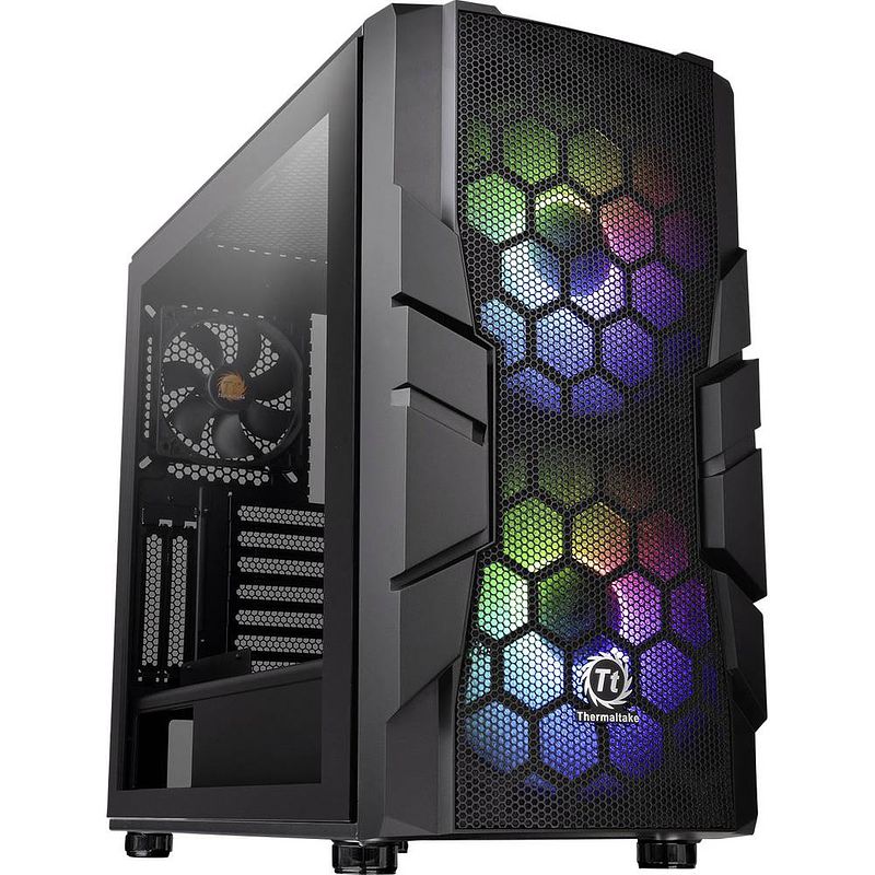 Foto van Thermaltake commander c33 tg midi-tower pc-behuizing, gaming-behuizing zwart 2 voorgeïnstalleerde led-ventilators, 1 voorgeïnstalleerde ventilator,