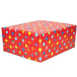 Foto van 3x rollen inpakpapier/cadeaupapier rood met gekleurde stippen design 200 x 70 cm - cadeaupapier