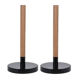 Foto van 2x stuks keukenrol/keukenpapierhouders zwart bamboe 31 cm - keukenrolhouders