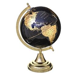 Foto van Decoratie wereldbol/globe zwart/goud op metalen voet d20 x h33 cm - wereldbollen