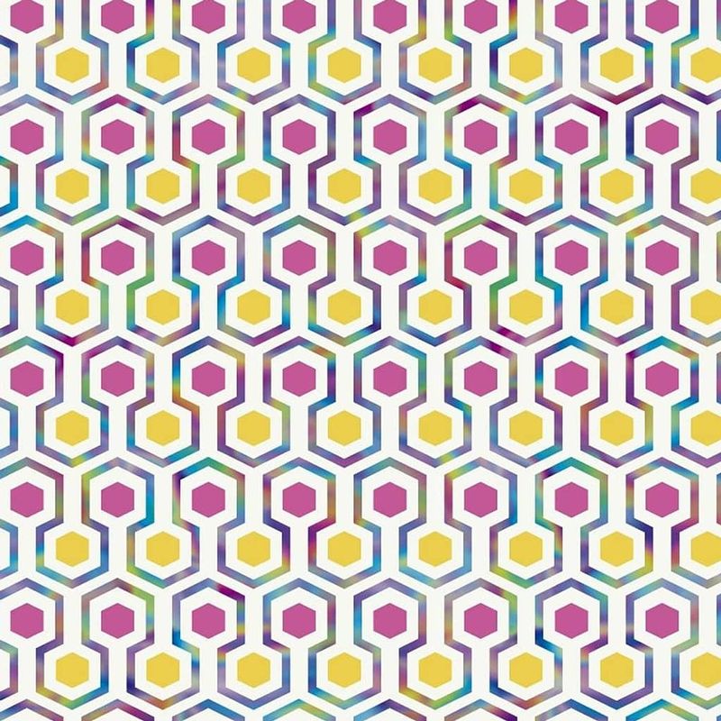 Foto van Good vibes behang hexagon pattern roze en geel