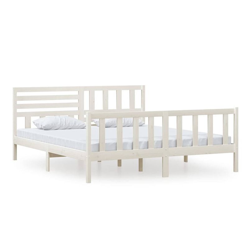 Foto van The living store bedframe grenenhout - wit - 205.5 x 186 x 100 cm - geschikt voor matras 180 x 200 cm