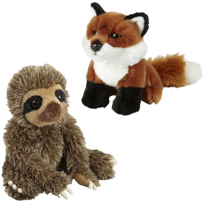 Foto van Knuffeldieren set vos en luiaard pluche knuffels 18 cm - knuffel bosdieren