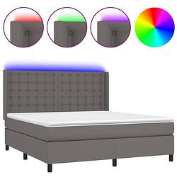 Foto van The living store bed - boxspring - 203x163x118/128 cm - grijs - kunstleren bed met led en verstelbaar hoofdbord -