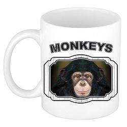 Foto van Dieren leuke chimpansee beker - monkeys/ apen mok wit 300 ml - feest mokken