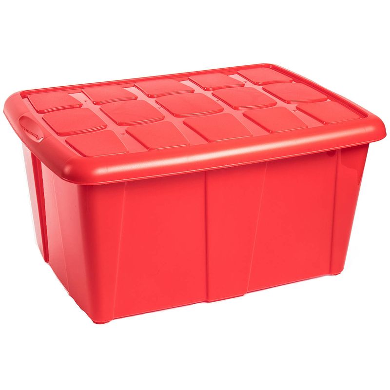 Foto van Plasticforte opslagbox met deksel - rood - 60l - kunststof - 63 x 46 x 32 cm - opbergbox