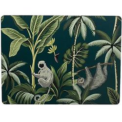 Foto van 2x stuks rechthoekige placemats jungle print petrol blauw kurk 30 x 40 cm - placemats