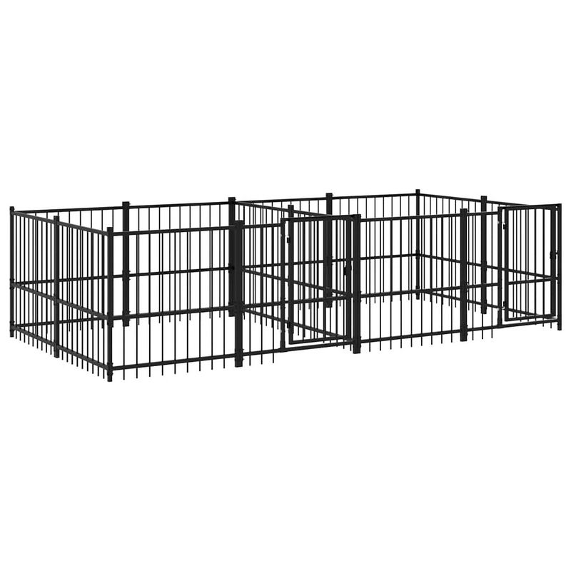 Foto van The living store hondenhok hondenkennel - gepoedercoat staal - 388x193.5x100cm - zwart