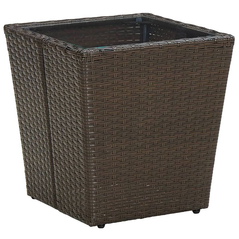 Foto van Vidaxl theetafel 41,5x41,5x44 cm poly rattan en gehard glas bruin