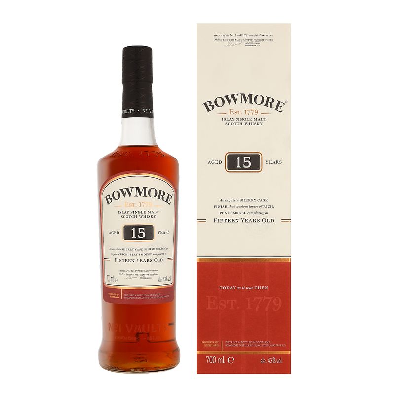 Foto van Bowmore 15 years sherry cask finish 70cl whisky + giftbox