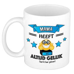 Foto van Bellatio decorations moeder/mama cadeau mok - altijd gelijk - blauw - 300 ml - moederdag/verjaardag - feest mokken