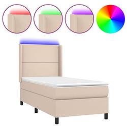 Foto van The living store boxspring bed - cappuccino - 203x103x118/128 cm - led-verlichting - pocketvering matras -