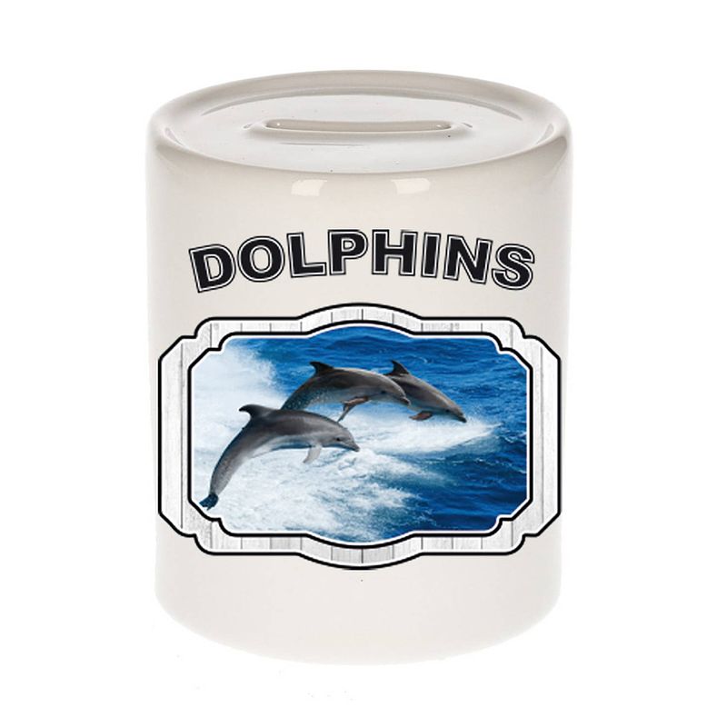 Foto van Dieren dolfijn groep spaarpot - dolphins/ dolfijnen spaarpotten kinderen 9 cm - spaarpotten