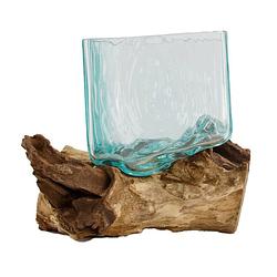 Foto van Decoratief teakhout standaard met glas-naturel-31x22x21cm