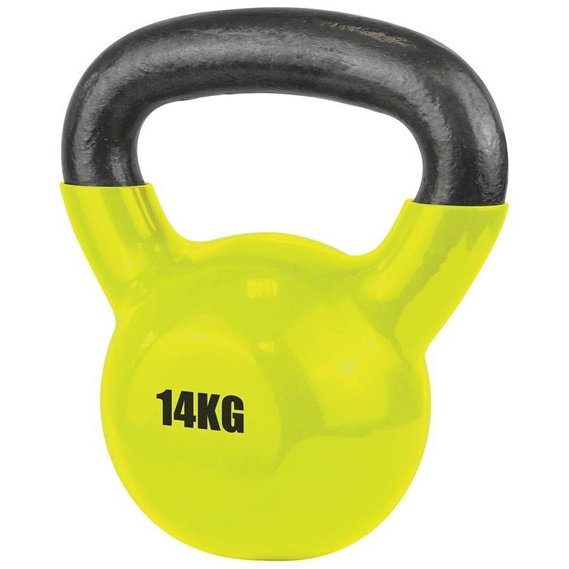 Foto van Urban fitness kettlebell 14 kg staal/vinyl zwart/geel