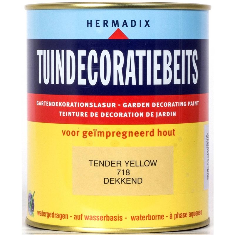 Foto van Hermadix - tuindecoratiebeits 718 tender yellow 750 ml