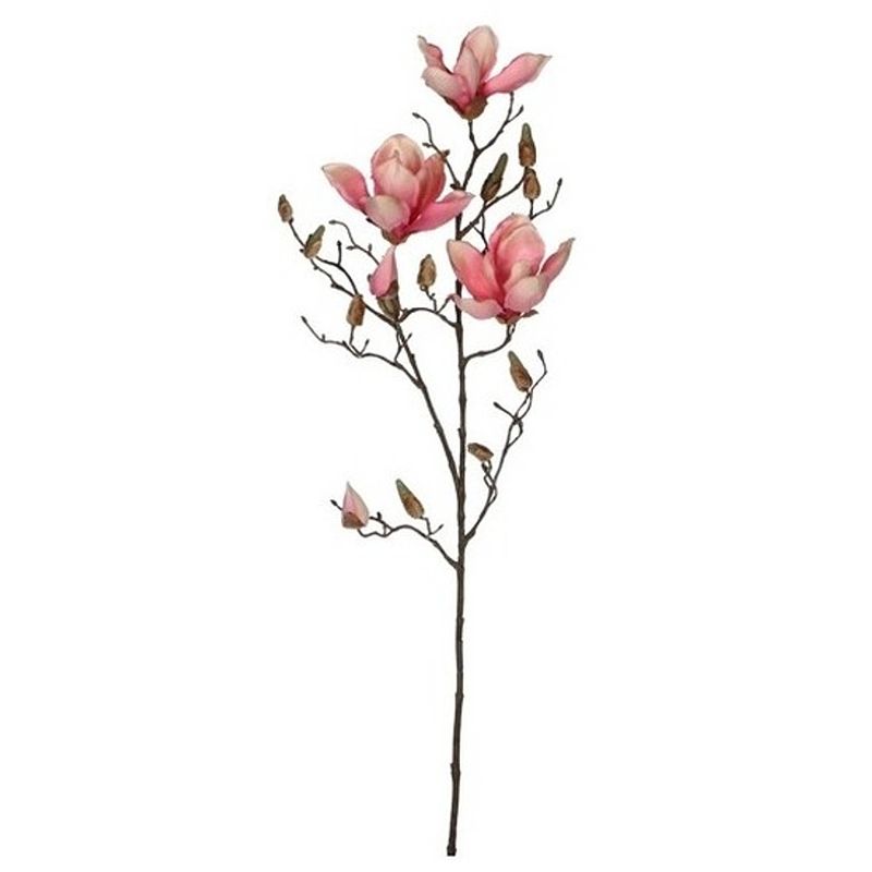 Foto van Roze magnolia/beverboom kunsttak kunstplant 90 cm - kunstplanten/kunsttakken - kunstbloemen boeketten