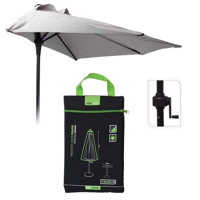 Foto van Pro garden stokparasol/ half ronde parasol/ parasol - dia 250cm - grijs + incl. parasol beschermhoes / afdekhoes