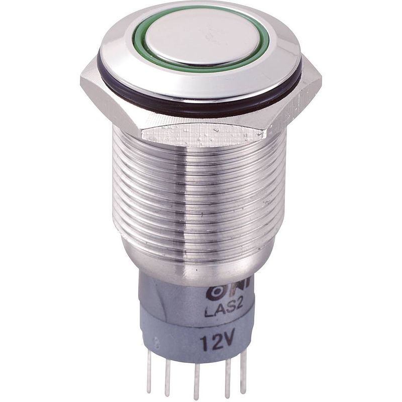 Foto van Tru components 701907 las2gqf-11e/g/12v/s/p vandalismebestendige druktoets 250 v/ac 3 a 1x aan/(aan) moment groen 1 stuk(s)