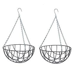 Foto van 2x stuks hanging basket / plantenbak donkergroen met ketting 15.5 x 35 x 35 cm - metaal - bloemenman - plantenbakken