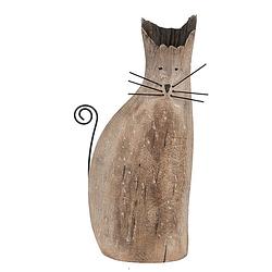 Foto van Clayre & eef decoratie beeld kat 26 cm bruin hout ijzer bruin