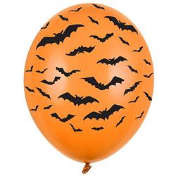 Foto van Halloween - 6x oranje/zwarte halloween ballonnen 30 cm met vleermuizen print