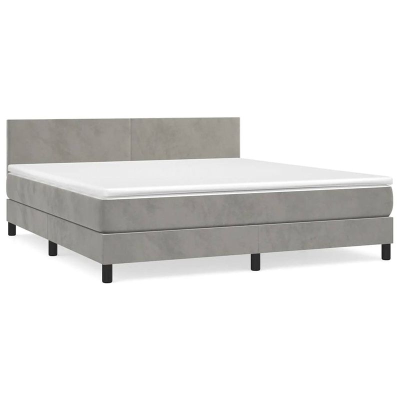 Foto van The living store boxspringbed - lichtgrijs - 203 x 160 x 78/88 cm - fluweel - verstelbaar hoofdbord - pocketvering