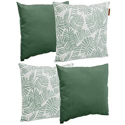 Foto van Hesperide bank/sier/tuin kussens - binnen/buiten - set 4x stuks - palm print/groen - 40x40 cm - sierkussens