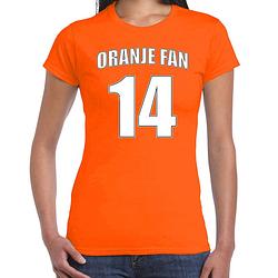 Foto van Oranje shirt / kleding oranje fan nummer 14 voor ek/ wk voor dames 2xl - feestshirts