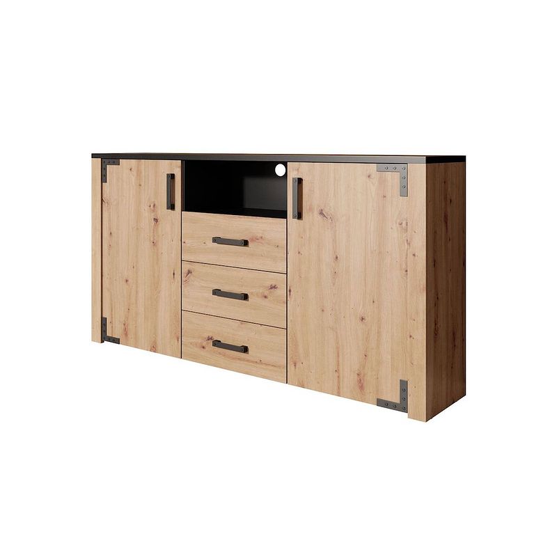 Foto van Meubella dressoir lapis - eiken - zwart - 168 cm - actie