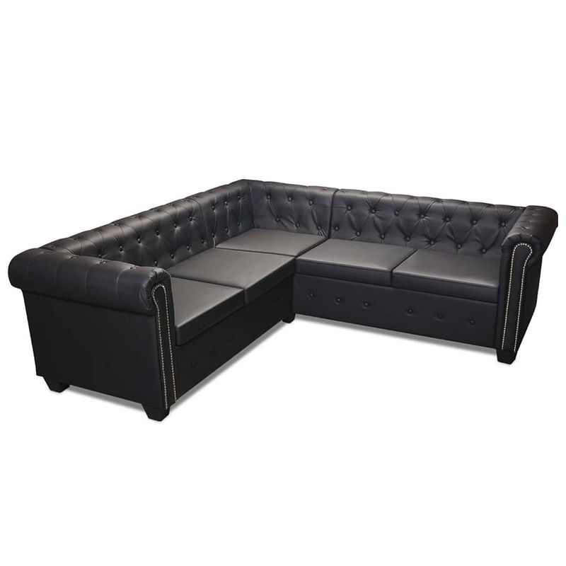 Foto van The living store chesterfield 5-zitsbank - 205x205x73 cm - zwart - kunstleren bekleding