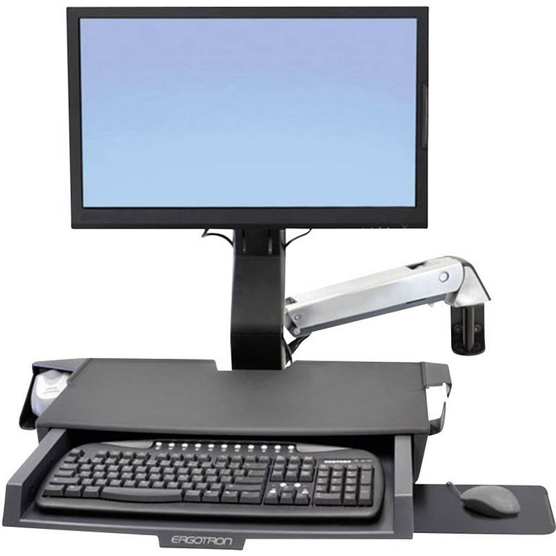 Foto van Ergotron styleview® sit-stand combo monitor-wandbeugel 1-voudig 25,4 cm (10) - 61,0 cm (24) in hoogte verstelbaar, toetsenbordhouder, kantelbaar, zwenkbaar,