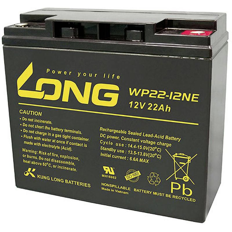 Foto van Long wp22-12ne loodaccu 12 v 22 ah loodvlies (agm) (b x h x d) 181 x 167 x 76 mm m5-schroefaansluiting cyclusbestendig, geringe zelfontlading, onderhoudsvrij