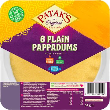 Foto van Patak's pappadums naturel kantenklaar 8 stuks 64g bij jumbo